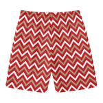 Red Beige And White Chevron Print Men's Swim Trunks