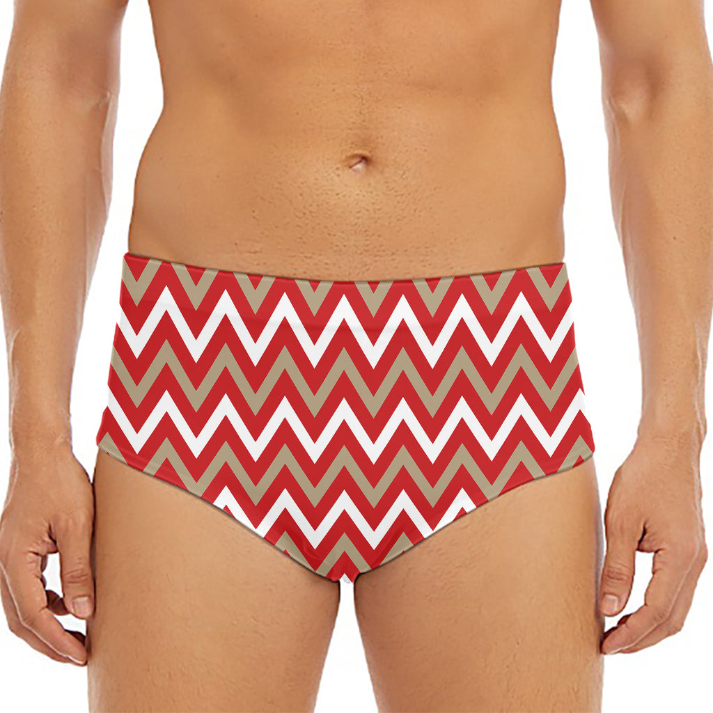 Red Beige And White Chevron Print Men's Triangle Swim Briefs