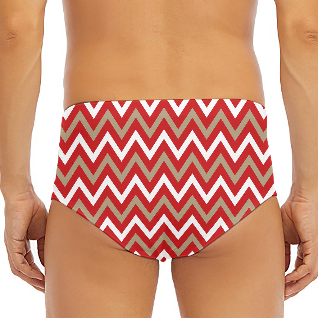 Red Beige And White Chevron Print Men's Triangle Swim Briefs