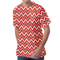 Red Beige And White Chevron Print Men's Velvet T-Shirt