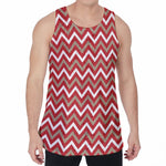 Red Beige And White Chevron Print Men's Velvet Tank Top