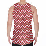 Red Beige And White Chevron Print Men's Velvet Tank Top