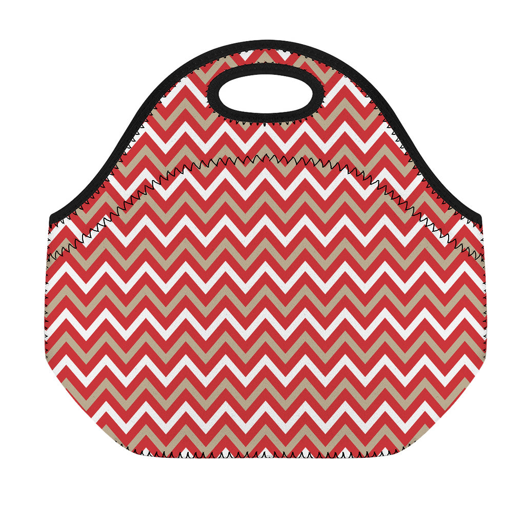 Red Beige And White Chevron Print Neoprene Lunch Bag