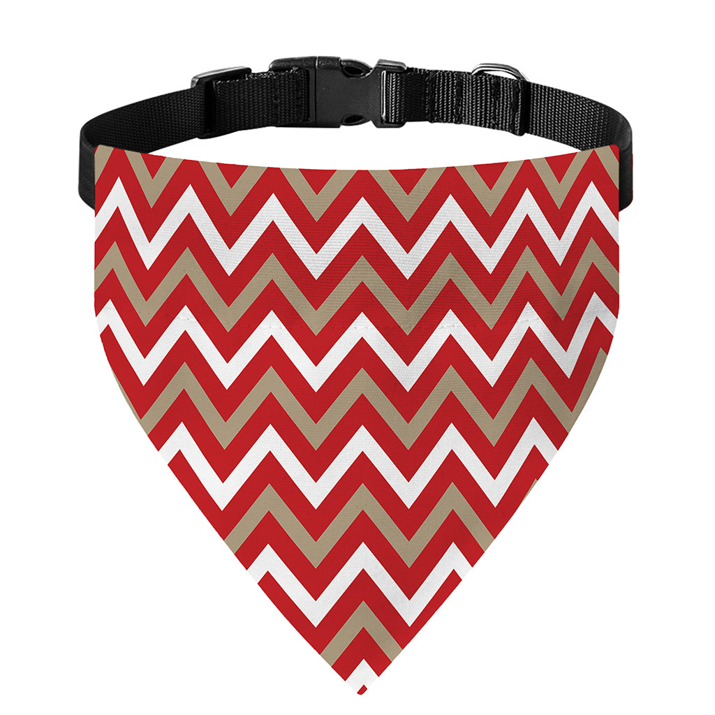 Red Beige And White Chevron Print Over The Collar Dog Bandana