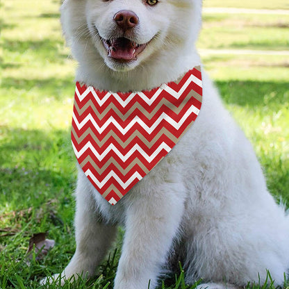 Red Beige And White Chevron Print Over The Collar Dog Bandana