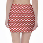 Red Beige And White Chevron Print Pencil Mini Skirt