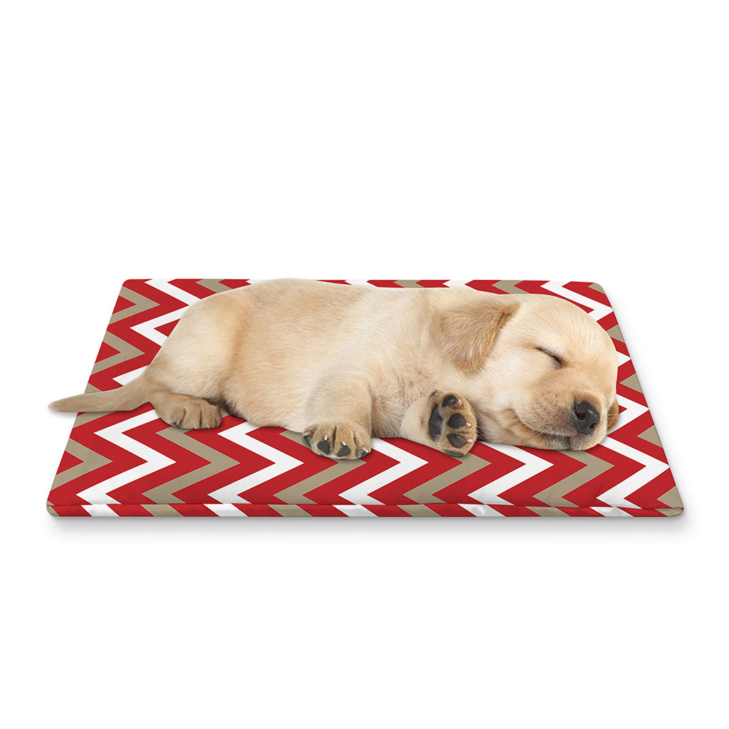 Red Beige And White Chevron Print Pet Cooling Mat Cover