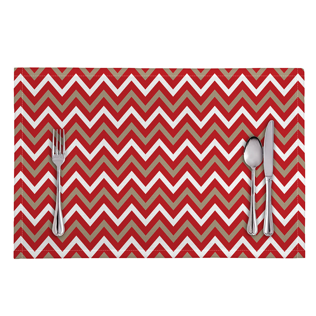Red Beige And White Chevron Print Placemat