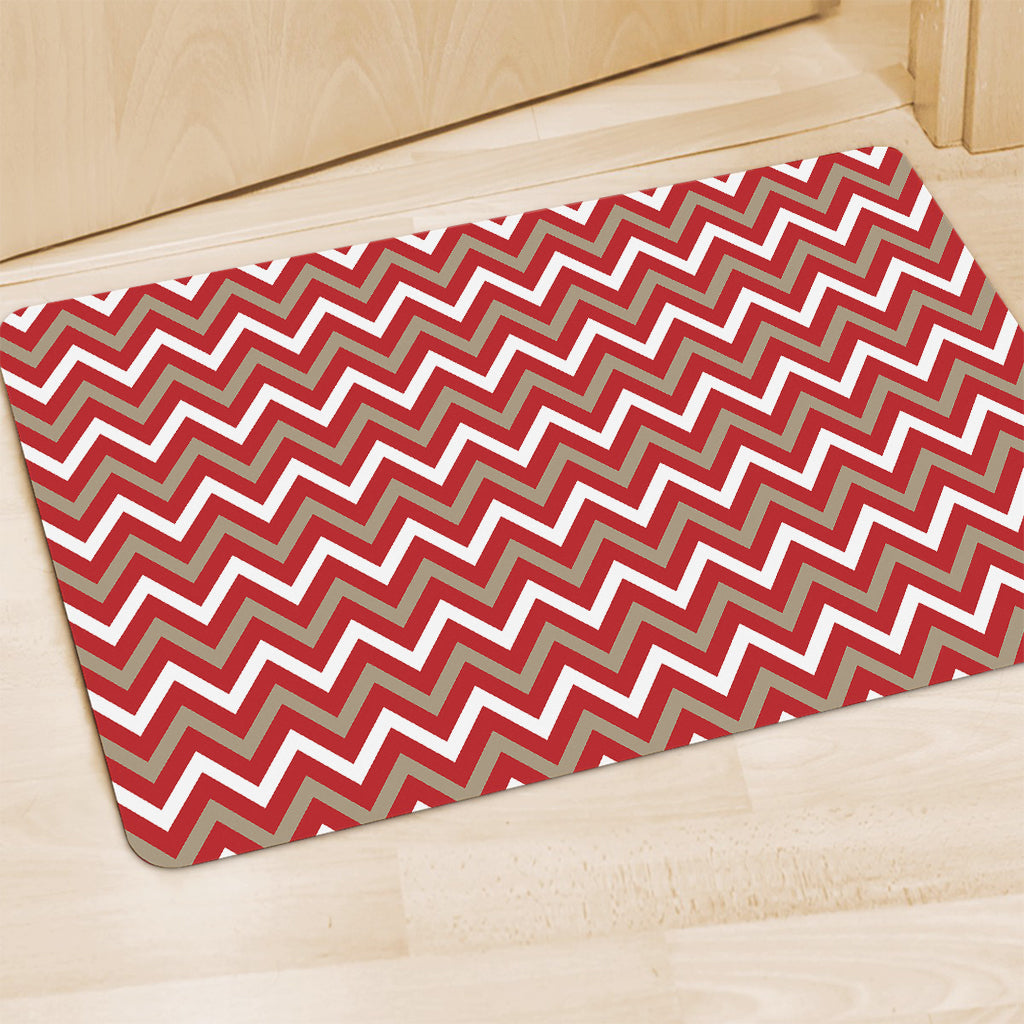 Red Beige And White Chevron Print Polyester Doormat