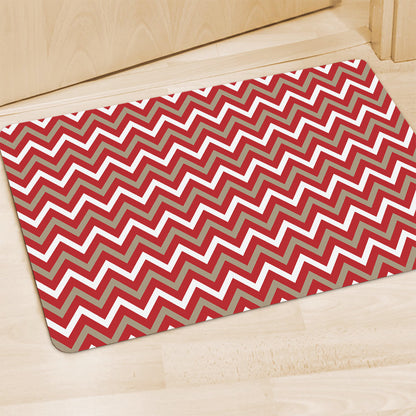 Red Beige And White Chevron Print Polyester Doormat