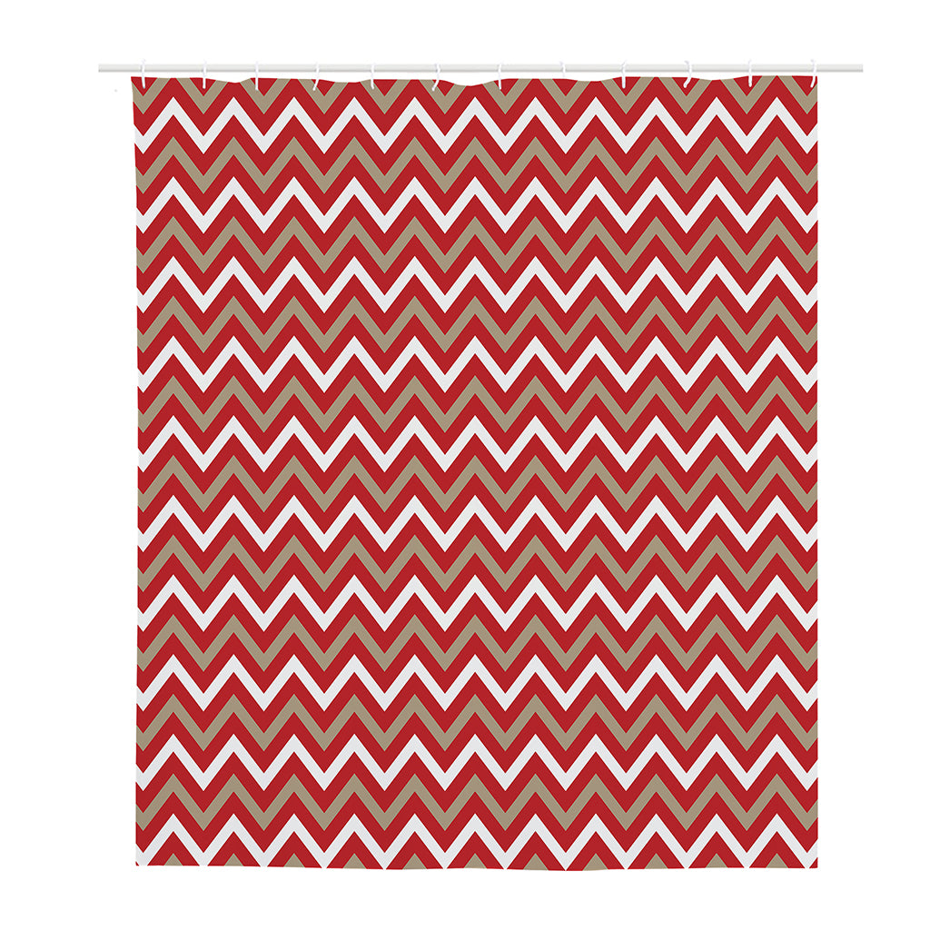 Red Beige And White Chevron Print Polyester Shower Curtain