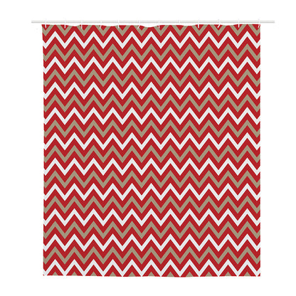 Red Beige And White Chevron Print Polyester Shower Curtain