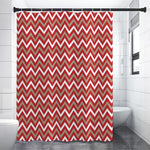 Red Beige And White Chevron Print Premium Shower Curtain