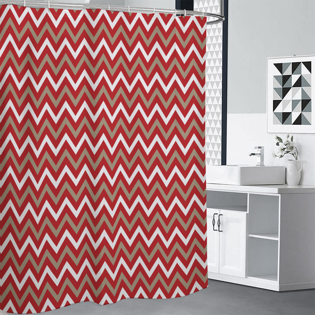 Red Beige And White Chevron Print Premium Shower Curtain