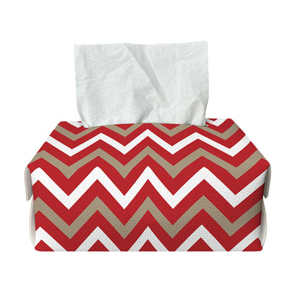 Red Beige And White Chevron Print Rectangle Tissue Box Cover