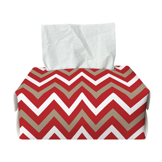 Red Beige And White Chevron Print Rectangle Tissue Box Cover
