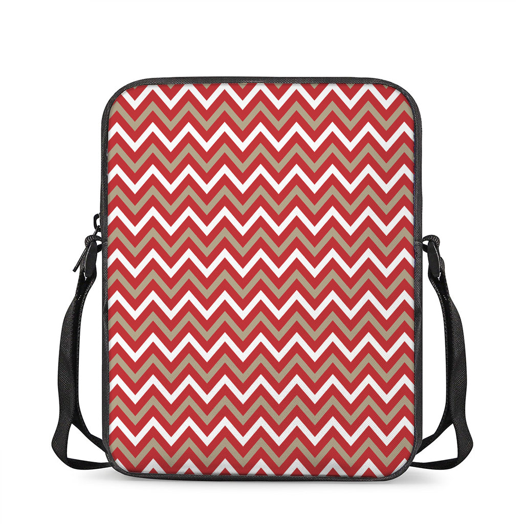 Red Beige And White Chevron Print Rectangular Crossbody Bag