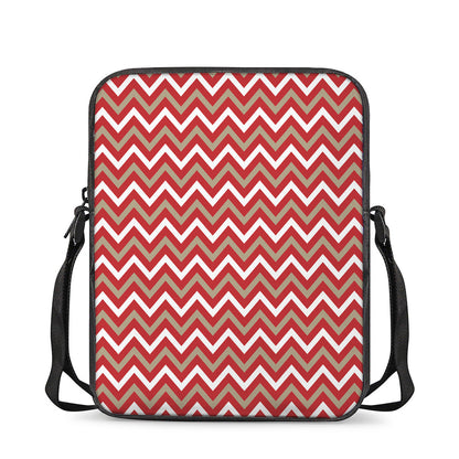 Red Beige And White Chevron Print Rectangular Crossbody Bag