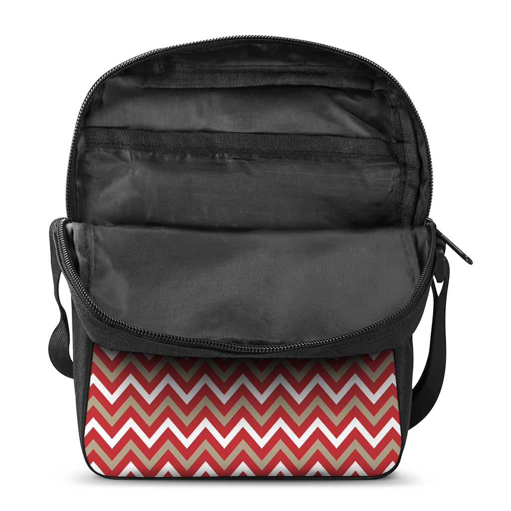 Red Beige And White Chevron Print Rectangular Crossbody Bag