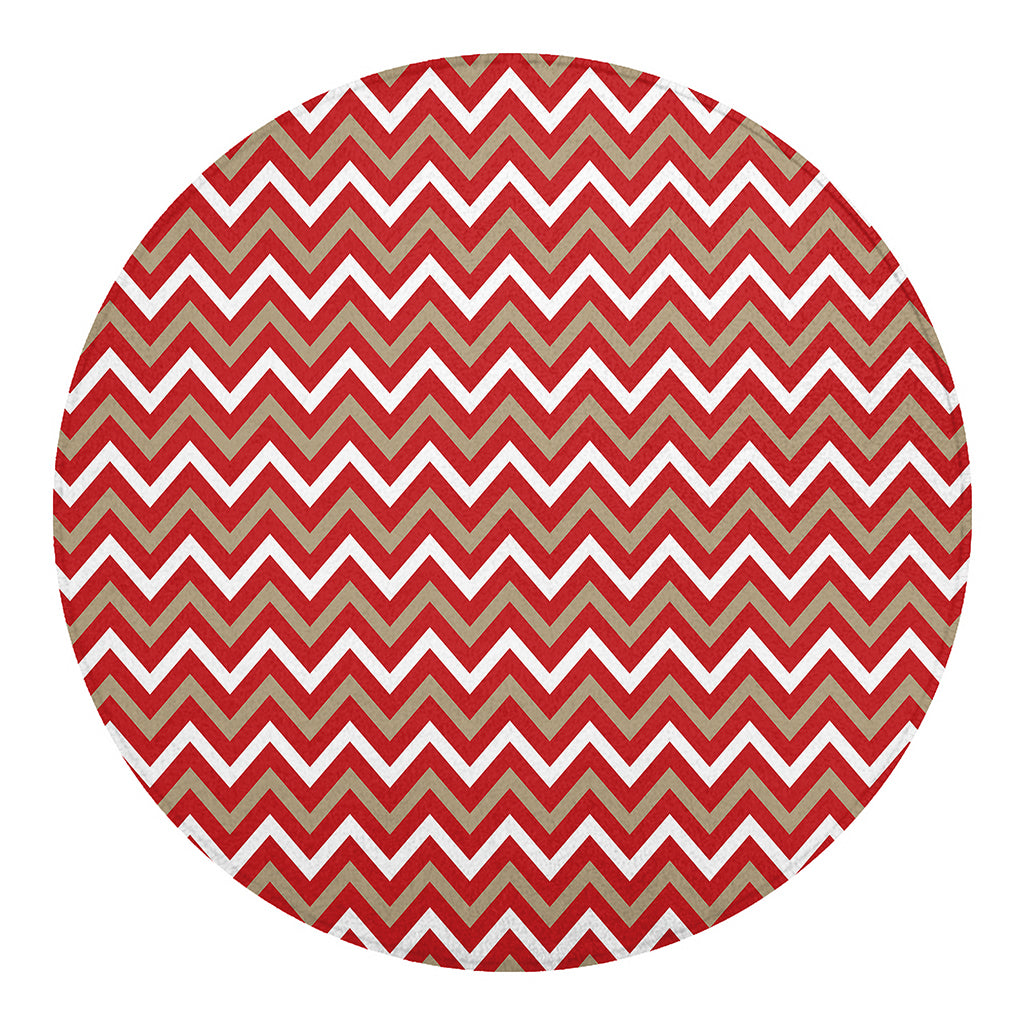 Red Beige And White Chevron Print Round Blanket