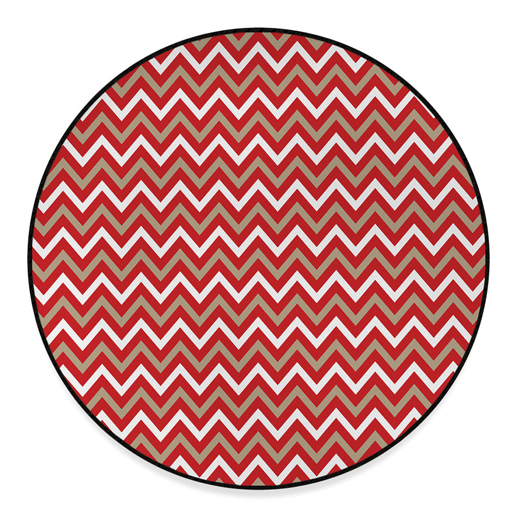 Red Beige And White Chevron Print Round Floor Mat