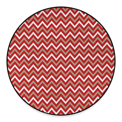 Red Beige And White Chevron Print Round Floor Mat
