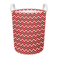 Red Beige And White Chevron Print Round Laundry Basket