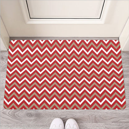 Red Beige And White Chevron Print Rubber Doormat