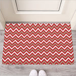 Red Beige And White Chevron Print Rubber Doormat