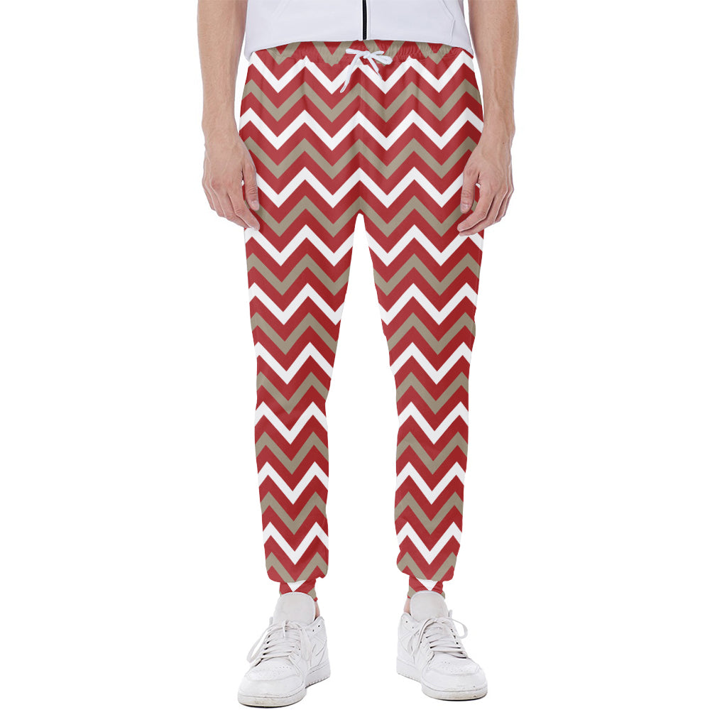 Red Beige And White Chevron Print Scuba Joggers