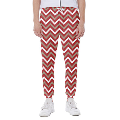 Red Beige And White Chevron Print Scuba Joggers