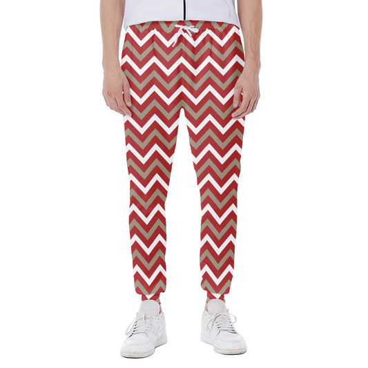 Red Beige And White Chevron Print Scuba Joggers