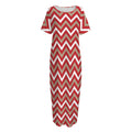 Red Beige And White Chevron Print Short Sleeve Long Nightdress