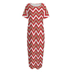 Red Beige And White Chevron Print Short Sleeve Long Nightdress