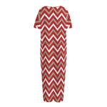 Red Beige And White Chevron Print Short Sleeve Long Nightdress
