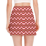 Red Beige And White Chevron Print Side Slit Mini Skirt