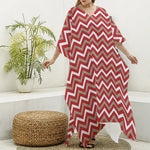 Red Beige And White Chevron Print Silk V-Neck Kaftan Dress