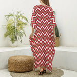 Red Beige And White Chevron Print Silk V-Neck Kaftan Dress