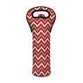 Red Beige And White Chevron Print Single Neoprene Wine Tote