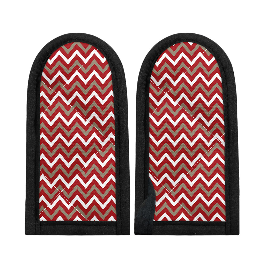 Red Beige And White Chevron Print Skillet Handle Cover