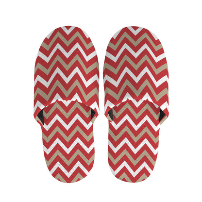 Red Beige And White Chevron Print Slippers