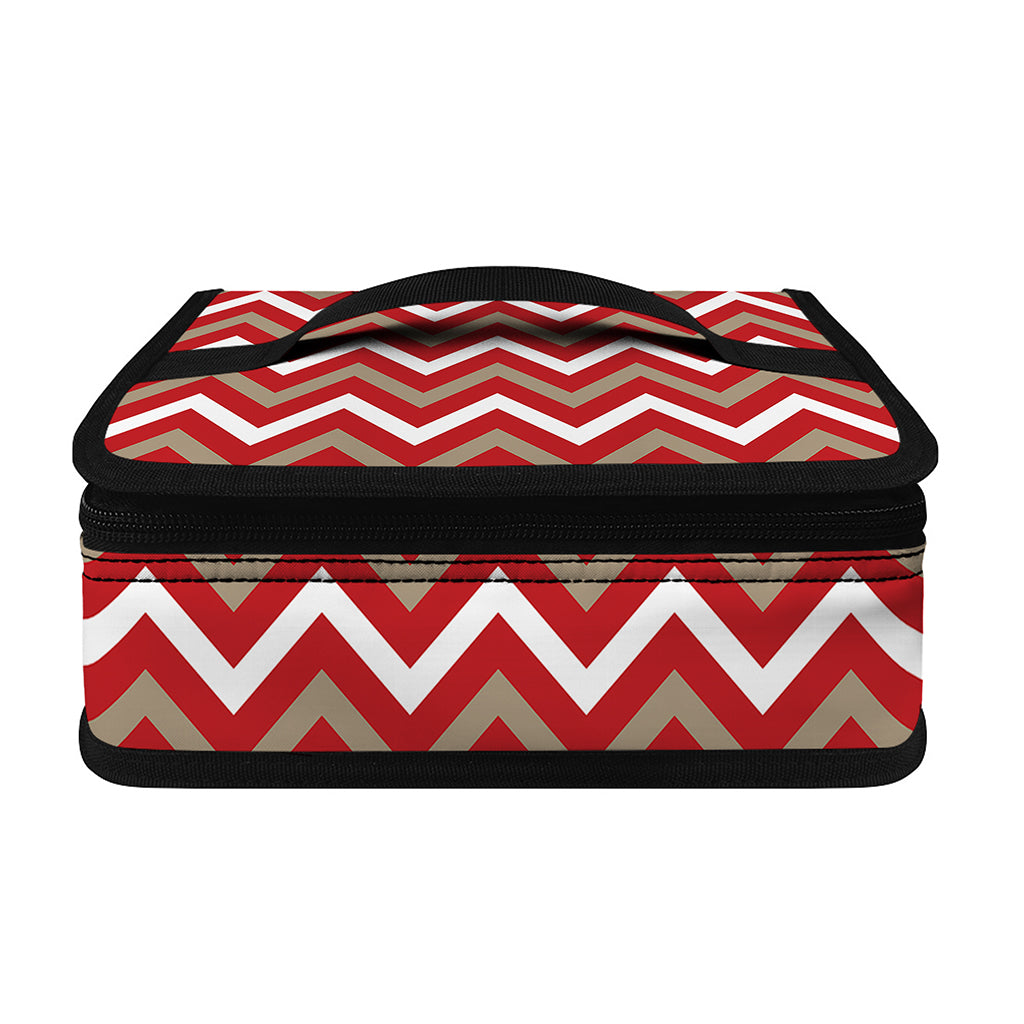 Red Beige And White Chevron Print Small Lunch Bag