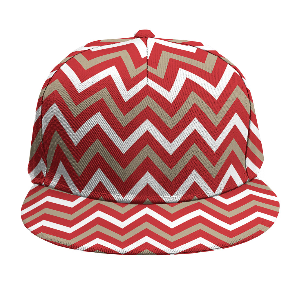 Red Beige And White Chevron Print Snapback Cap