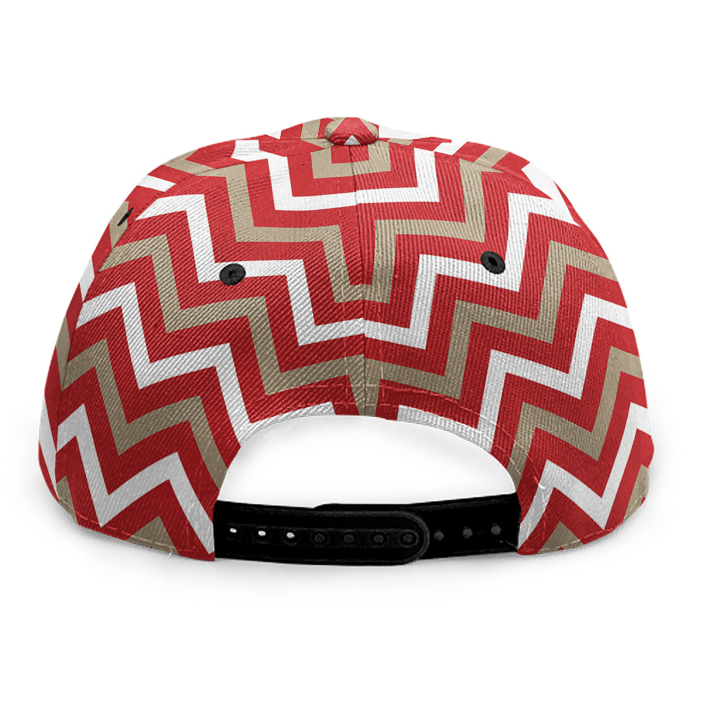 Red Beige And White Chevron Print Snapback Cap