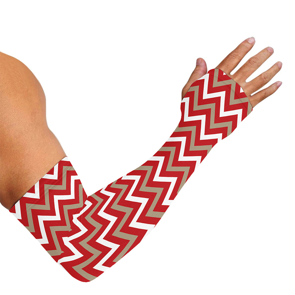 Red Beige And White Chevron Print Sun Protection Arm Sleeves