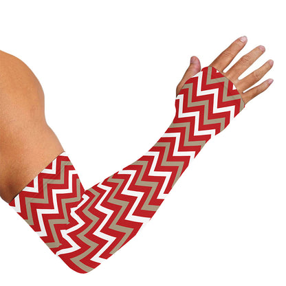Red Beige And White Chevron Print Sun Protection Arm Sleeves