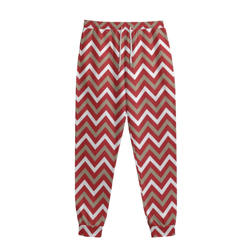 Red Beige And White Chevron Print Sweatpants