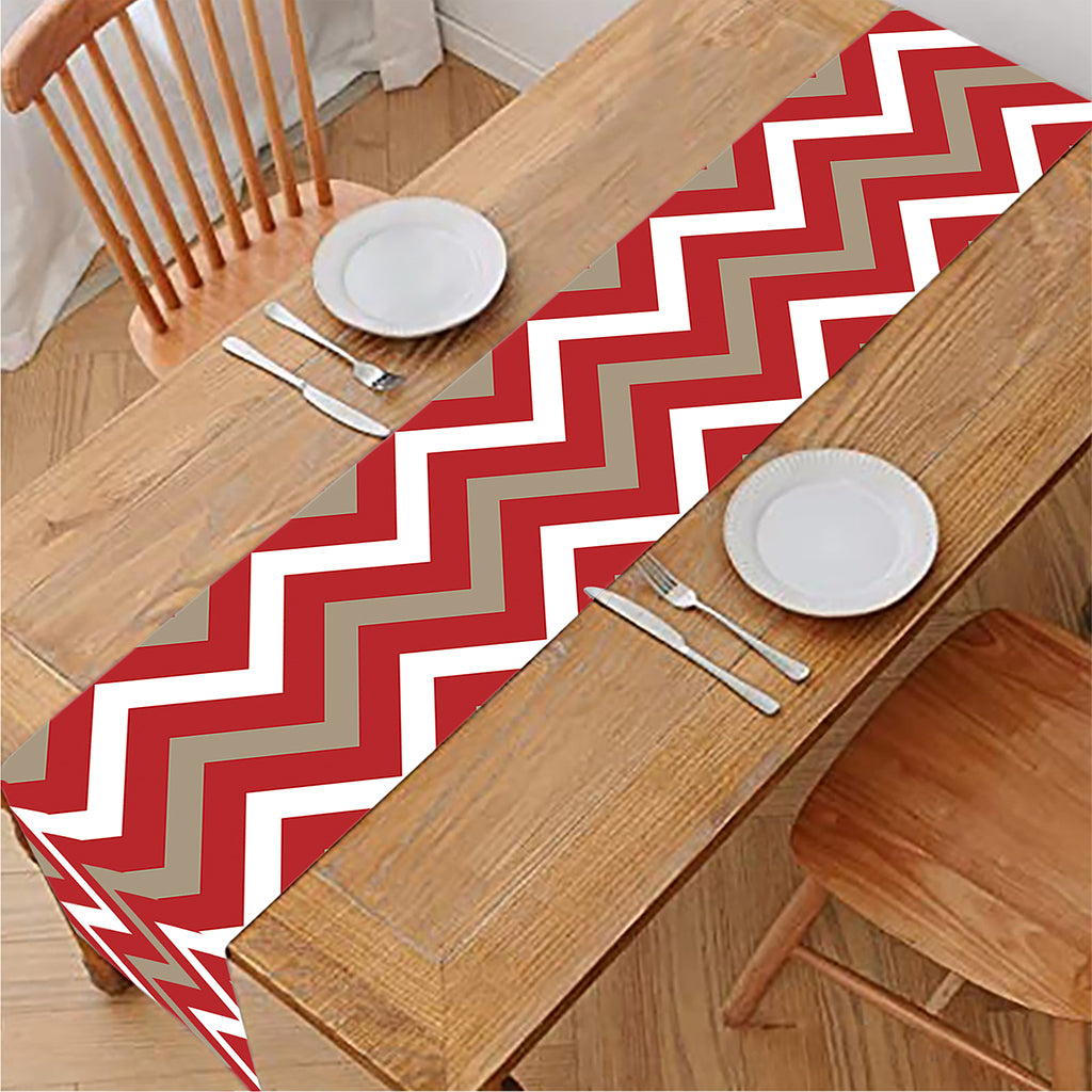 Red Beige And White Chevron Print Table Runner