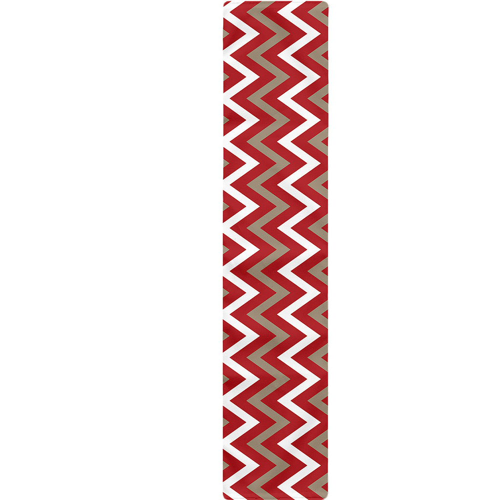 Red Beige And White Chevron Print Table Runner