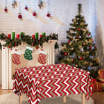 Red Beige And White Chevron Print Tablecloth